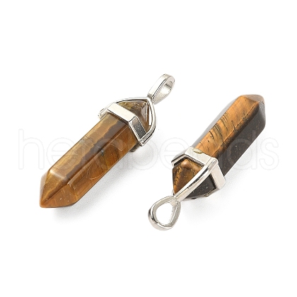 2Pcs Natural Tiger Eye Double Terminated Pointed Pendants G-YW0002-05A-1