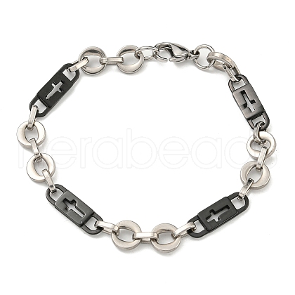 Two Tone 304 Stainless Steel Oval & Cross Link Chain Bracelet BJEW-B078-24BP-1