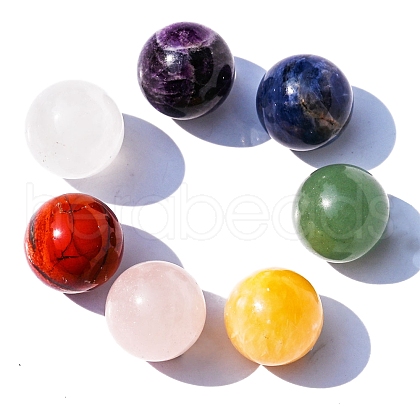 7Pcs Natural Chakra Round Stone Set Natural Quartz Crystal Red Jasper Rose Quartz Citrine Green Aventurine Lapis Lazuli Amethyst PW-WGA0B4B-01-1