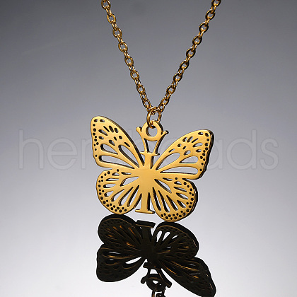 304 Stainless Steel Butterfly Initial Pendant Necklaces WG80197-09-1