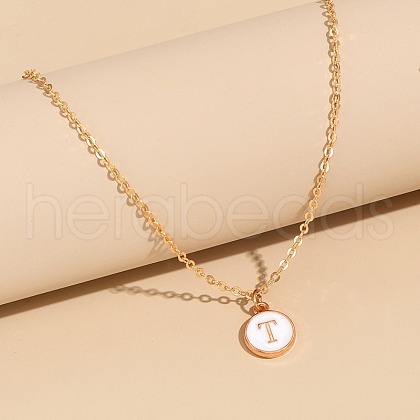 Alloy White Enamel Disc with Initial Pendant Necklaces for Women WG552C5-20-1