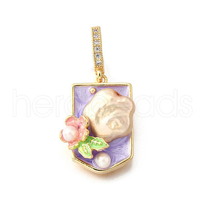 Brass Micro Pave Cubic Zirconia & Enamel Pendants KK-R222-16G-01-1