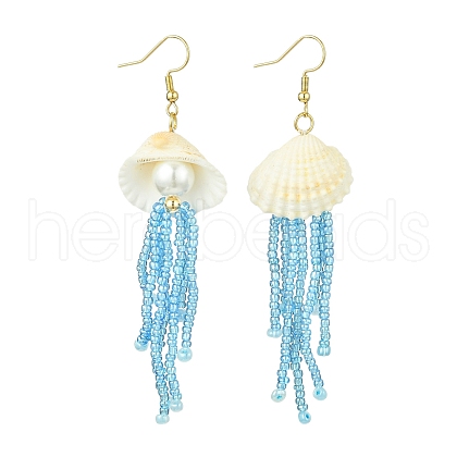Natural Clam Shell Imitation Pearl Dangle Earrings EJEW-MZ00231-02-1