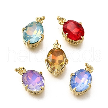 Brass Glass Charms KK-V011-34G-1