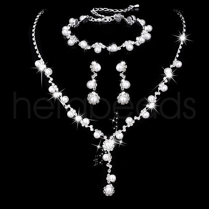 Brass Rhinestones Necklaces & Earring & Bracelets Sets for Women WGF929C-02-1