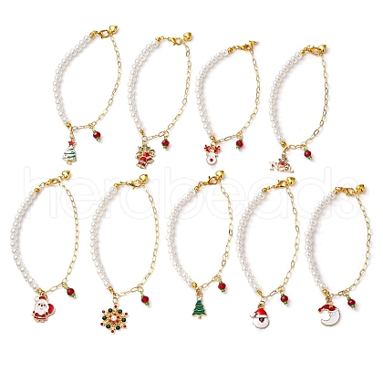 Christmas Theme Glass & Alloy Enamel Charm Bracelets BJEW-JB10907-1