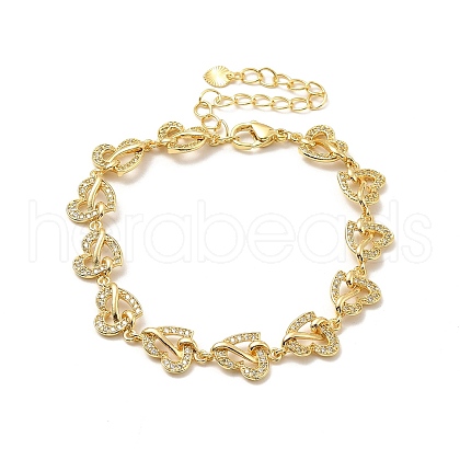 Clear Cubic Zirconia Heart Link Chain Bracelet BJEW-A132-09G-1