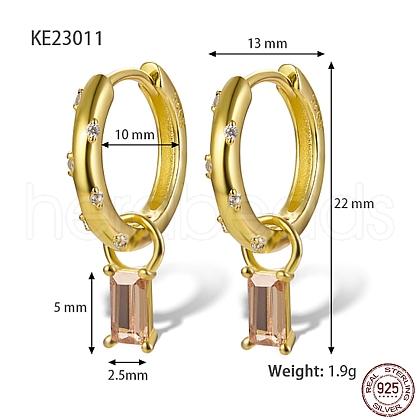 Real 18K Gold Plated 925 Sterling Silver Dangle Hoop Earrings NQ5961-3-1