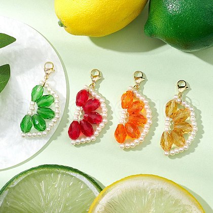 Orange Glass Pearl & Glass Beads Pendant Decorations HJEW-TA00336-1