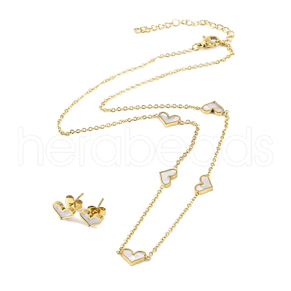 Ion Plating(IP) Synthetic Shell Earrings & Pendant Necklaces Sets SJEW-M100-08A-G-1