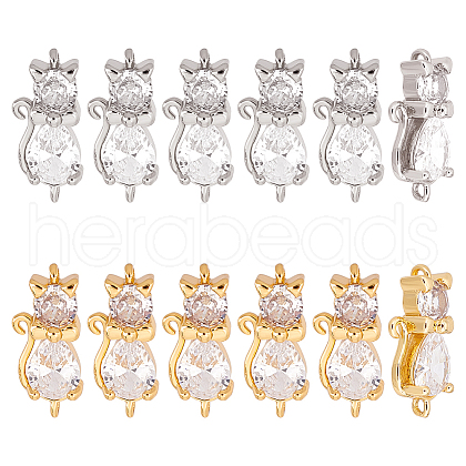HOBBIESAY 12Pcs 2 Colors Brass Clear Cubic Zirconia Connector Charms FIND-HY0001-24-1