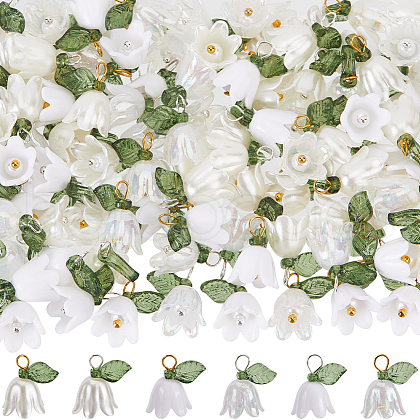 SUNNYCLUE 20 Sets White Lily Flower Charms & Flora Leaves Beads FIND-SC0010-77-1