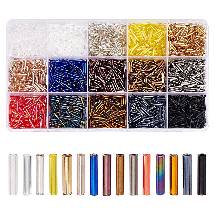 GOMAKERER 2250Pcs 15 Colors Glass Bugle Beads SEED-GO0001-06-1