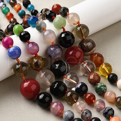 Natural Mixed Stone & Glass Round Beads Strands X-G-C188-01-1