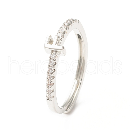 Clear Cubic Zirconia Initial Letter Adjustable Ring RJEW-C052-01P-F-1