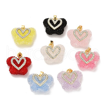 Butterfly with Heart Shape Resin & Rhinestone Pendant KK-C037-15G-1