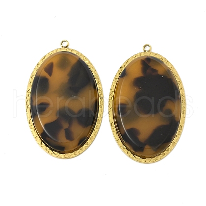 304 Stainless Steel Resin Pendants STAS-V015-52G-A-1
