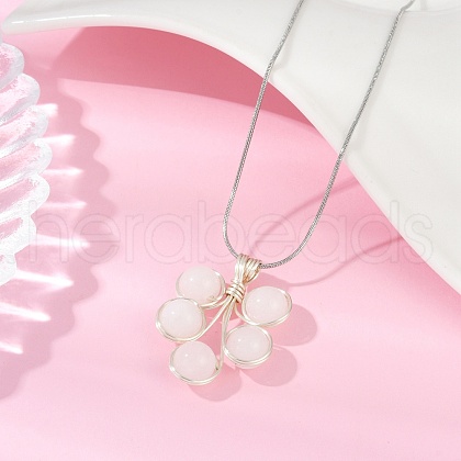 Leaf Copper Wire Wrapped Natural White Jade Beaded Pendant Necklaces NJEW-JN05218-01-1