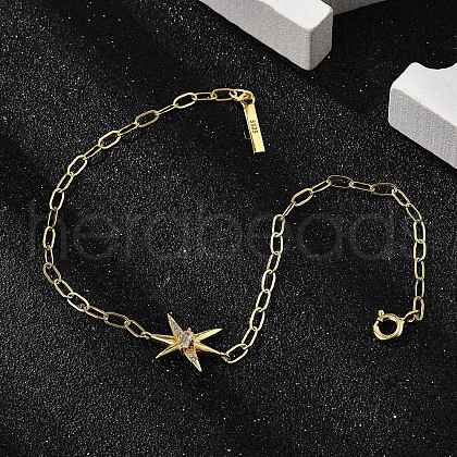 S925 Sterling Silver Micro Pave Cubic Zirconia Link & Charm Bracelets for Women BJEW-K276-02G-1