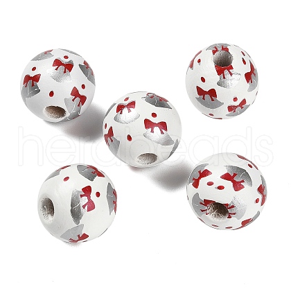 Christmas Printed Schima Wood European Beads WOOD-G024-02D-1