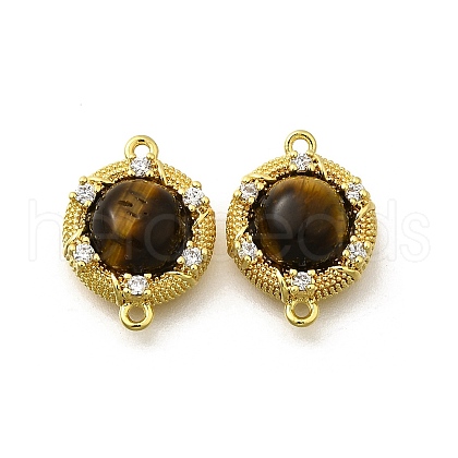 Brass Clear Cubic Zirconia Flat Round Links Connector Charms KK-K398-25G-1
