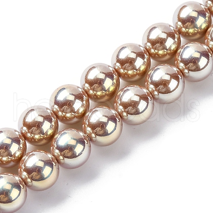 UV Plating Pearlized Glass Pearl Beads Strands GLAA-F128-01B-T15-1