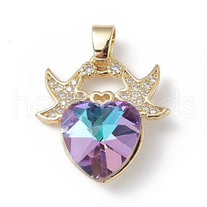 Real 18K Gold Plated Rack Plating Brass Micro Pave Cubic Zirconia Pendants KK-C015-03G-11-1