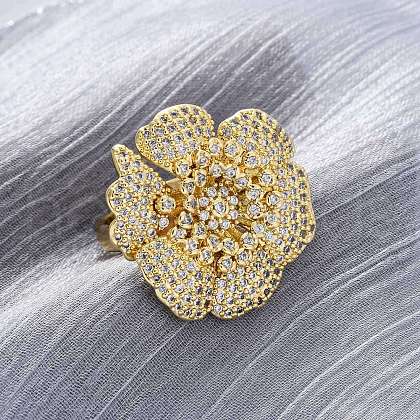 Brass Micro Pave Clear Cubic Zirconia Cuff Rings for Women RJEW-H248-04G-1