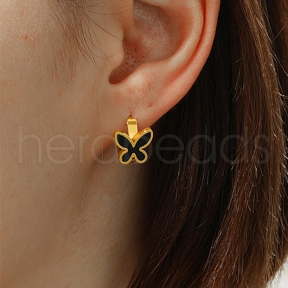 Butterfly Stainless Steel Acrylic Shell Hoop Earrings for Women JF2774-2-1