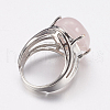 Natural Rose Quartz Wide Band Finger Rings X-RJEW-K224-A12-2