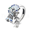 Flower with Leaf 925 Sterling Silver Enamel Finger Rings FS-WGABCB6-01-5