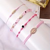 4Pcs 4 Styles Golden Alloy Link & Resin Beads Braided Bead Bracelets & Glass Beads Stretch Bracelets FS-WG3FBEF-02-1