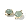 Brass Pave Natural Green Aventurine Faceted Flat Round Connector Charms G-U028-04G-08-2