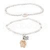 2 Styles Summer Natural Pearl & Round Glass Seed Beaded Stretch Anklets AJEW-AN00670-04-2