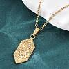 Hexagon with Moon & Rabbit 304 Stainless Steel Pendant Necklaces NJEW-H059-20G-3
