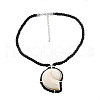 Summer Alloy Pave Resin Shell Shaped Pendant Black Polycotton Cord Necklaces FS-WG37484-02-2