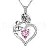 Rhodium Plated 925 Sterling Silver Pave Cubic Zirconia Rose Heart Birthstone Pendant Cable Chain Necklaces PW-WGEE50C-10-1