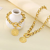 Flat Round with Saint Benedict 304 Stainless Steel Rolo Chain Pendant Necklace & Charm Bracelets Sets FS-WGC58E4-01-1