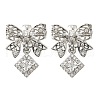 Bowknot & Rhombus Brass Micro Pave Clear Cubic Zirconia European Beads KK-V008-35P-1