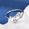 Star Sterling Silver Cubic Zirconia Adjustable Open Cuff Rings for Women RJEW-B128-04-2