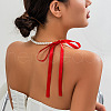 Bowknot Satin Cord Plastic Imitation Pearl Round Beaded Choker Necklaces for Women WG8633D-02-1