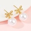 Bowknot Brass Micro Pave Clear Cubic Zirconia Dangle Stud Earrings EJEW-F895-11G-3