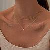 2Pcs Flat Round Brass Micro Pave Clear Cubic Zirconia Double Layer Pendant Necklaces FS-WGF0327-01-3