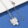304 Stainless Steel Pave Natural White Shell Cute Cat Shaped Pendant Necklaces for Women NJEW-F339-01P-1