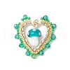 Mushroom Handmade Lampwork with Grade A Round Glass Seed Beads and Rack Plating Alloy Open Back Bezel Pendants and Electroplate Glass Beads Pendants PALLOY-MZ00689-04-1