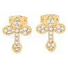 Rack Plating Cross Brass Pave Clear Cubic Zirconia Stud Earrings EJEW-S245-01G-C-1