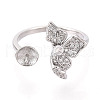 Flower Brass Micro Pave Clear Cubic Zirconia Cuff Ring Settings KK-T076-33P-2