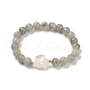 Natural Labradorite & Synthetic Hematite Stretch Bracelet BJEW-M236-01K-2