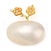 Oval & Peach Blossom Dyed Natural White Shell Brooches for Women JEWB-E031-01G-02-1