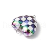 UV Plating Opaque Acrylic Iridescent Plaid Heart Connector Charms PALLOY-JF03448-01-5